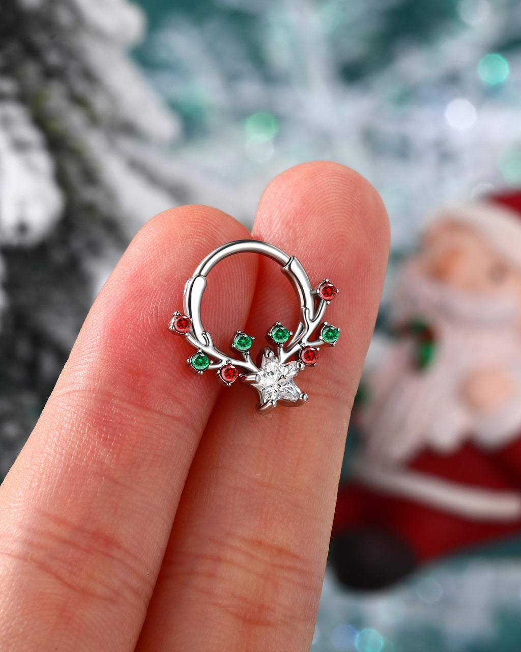 Christmas Septum Rings 16G Septum Jewelry Surgical Steel Helix Daith Earrings for Women Daith Piercing Jewelry 8/10MM - QIAO Crystal我的商店QIAO Crystal
