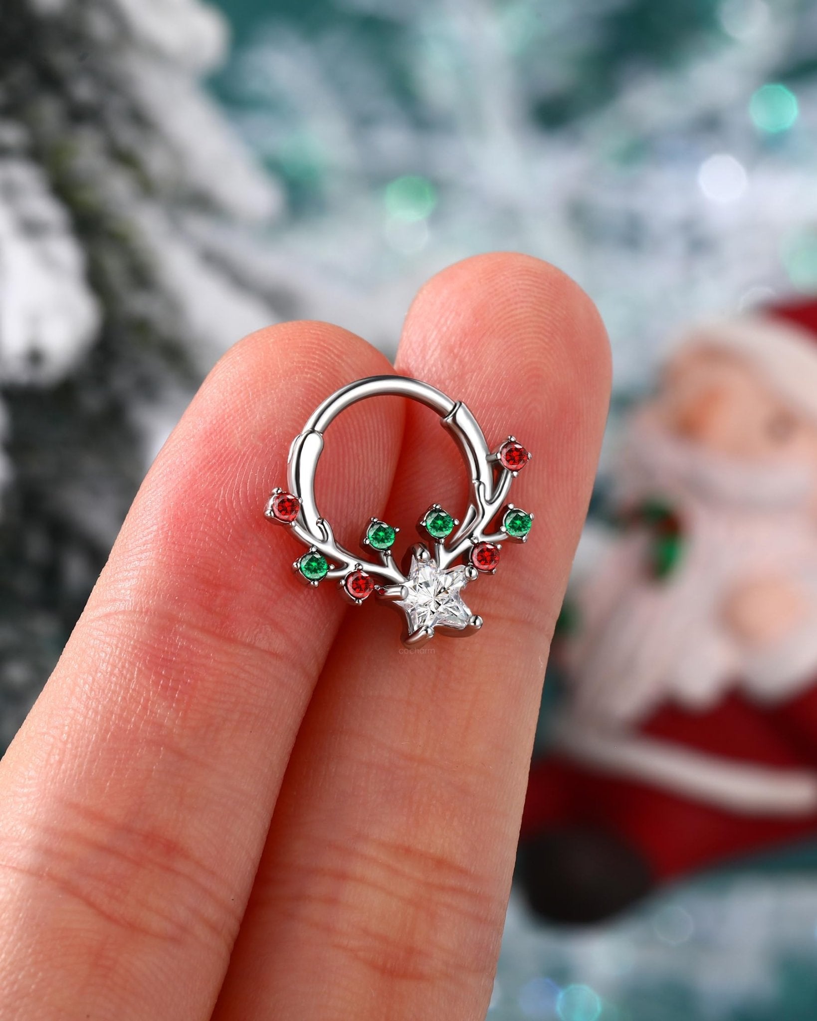 Christmas Septum Rings 16G Septum Jewelry Surgical Steel Helix Daith Earrings for Women Daith Piercing Jewelry 8/10MM - QIAO Crystal我的商店QIAO Crystal