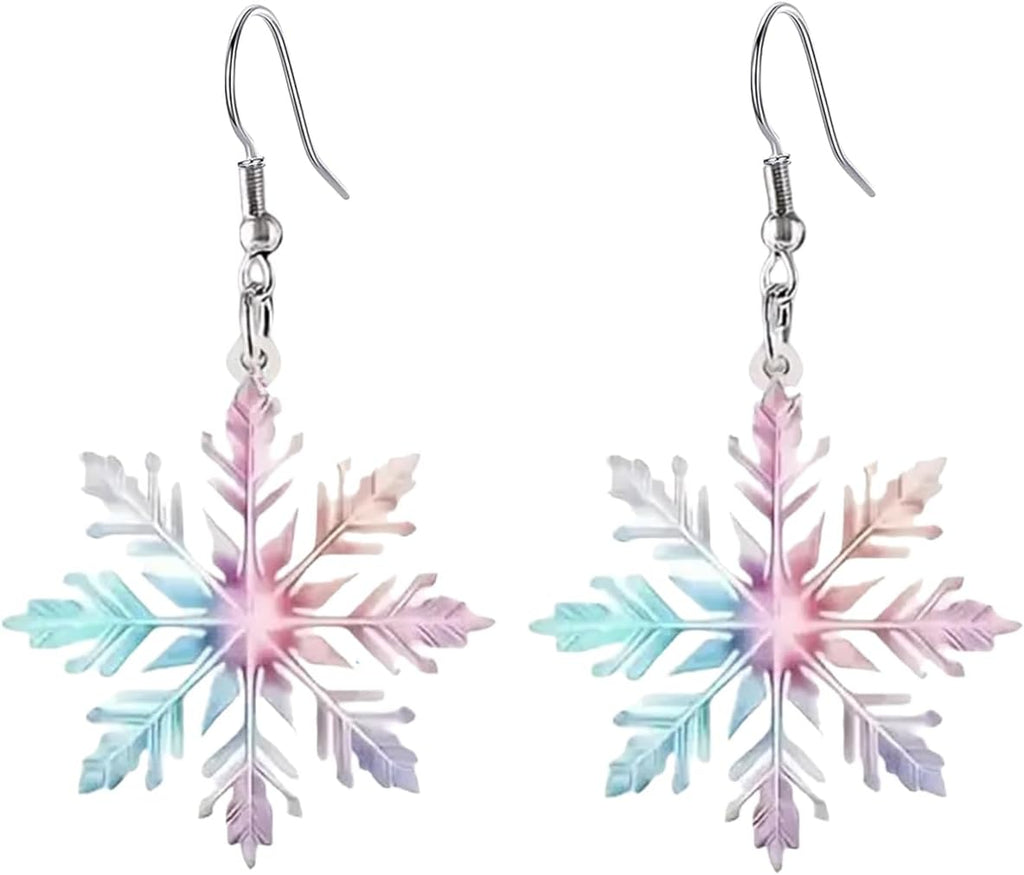 Christmas Snowflake Dangle Earrings - Sparkly Blue & Purple Acrylic Snowflake Xmas Drop Earrings for Women - Winter Holiday Jewelry - 我的商店我的商店我的商店