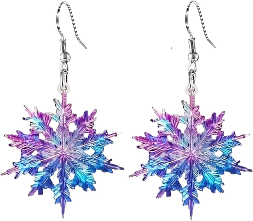 Christmas Snowflake Dangle Earrings - Sparkly Blue & Purple Acrylic Snowflake Xmas Drop Earrings for Women - Winter Holiday Jewelry - 我的商店我的商店我的商店