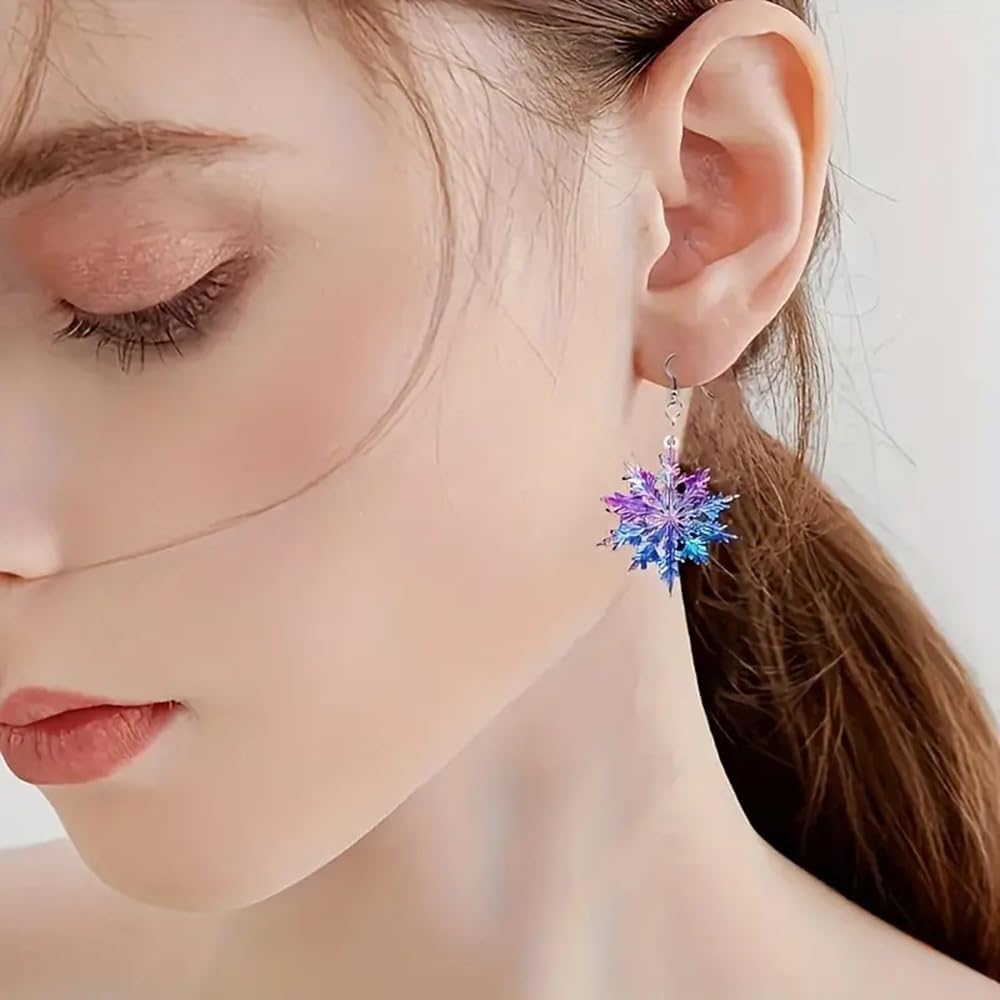 Christmas Snowflake Dangle Earrings - Sparkly Blue & Purple Acrylic Snowflake Xmas Drop Earrings for Women - Winter Holiday Jewelry - 我的商店我的商店我的商店