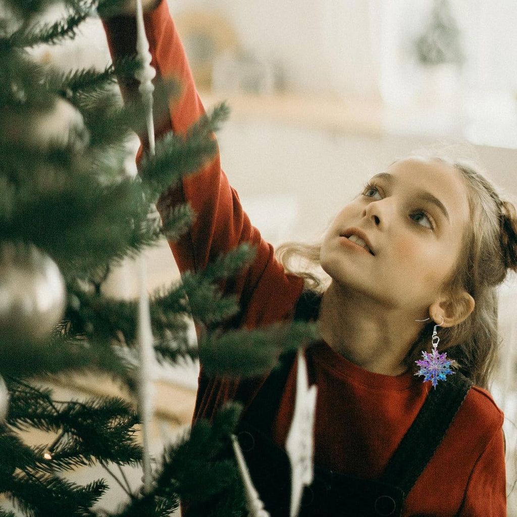 Christmas Snowflake Dangle Earrings - Sparkly Blue & Purple Acrylic Snowflake Xmas Drop Earrings for Women - Winter Holiday Jewelry - 我的商店我的商店我的商店