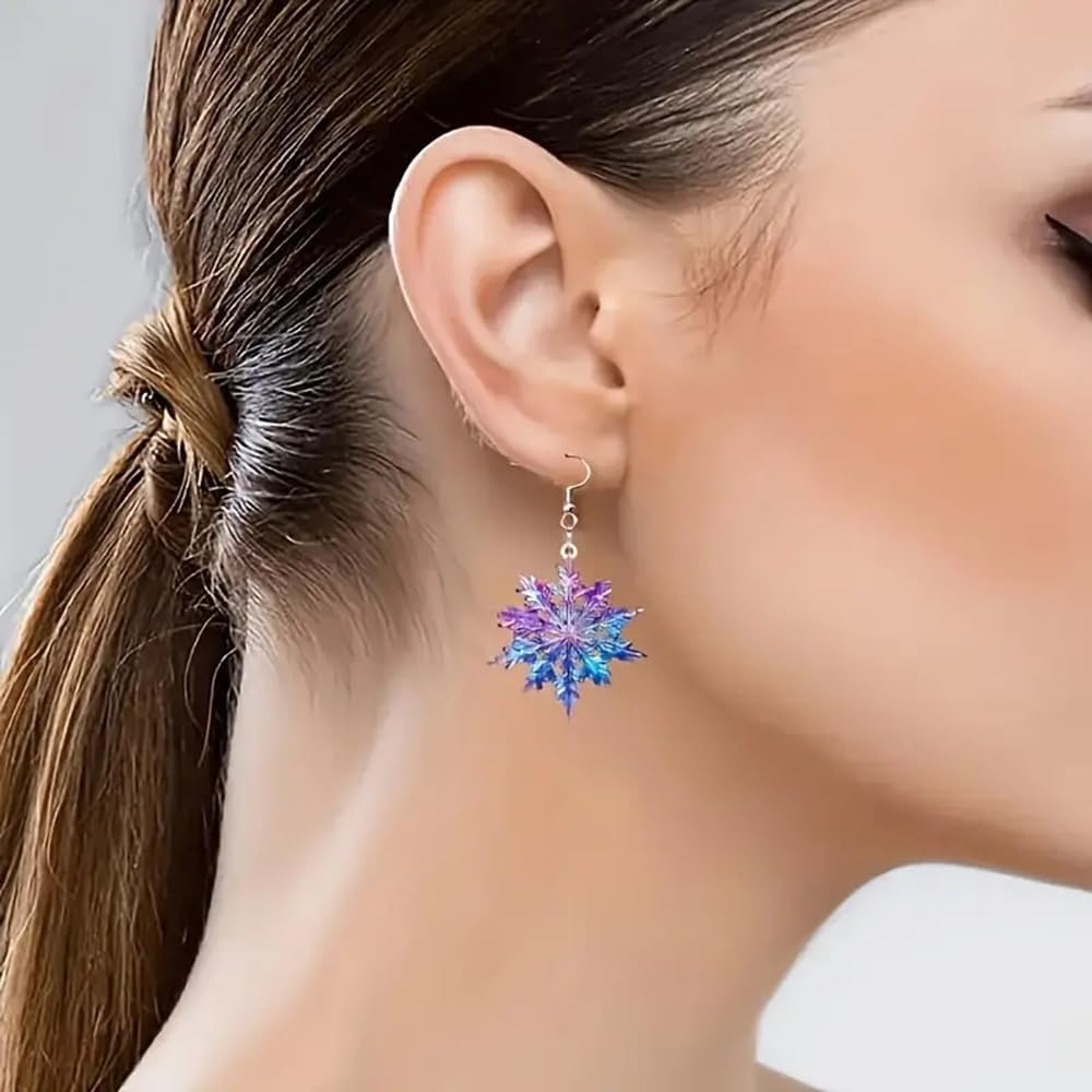 Christmas Snowflake Dangle Earrings - Sparkly Blue & Purple Acrylic Snowflake Xmas Drop Earrings for Women - Winter Holiday Jewelry - 我的商店我的商店我的商店