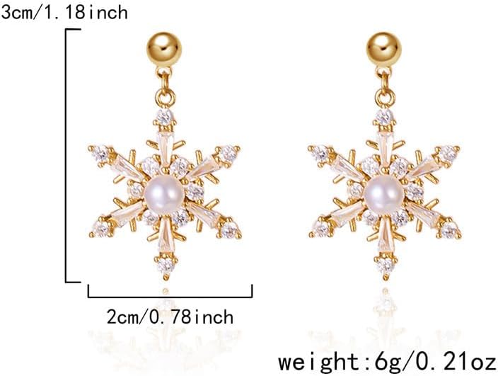 Christmas Snowflake Earring for Women Dainty Snowflake Pearl Drop Dangle Earrings Sparkly White Zirconia Snowflakes Stud Earrings Christmas costume Jewelry Gifts - 我的商店我的商店我的商店