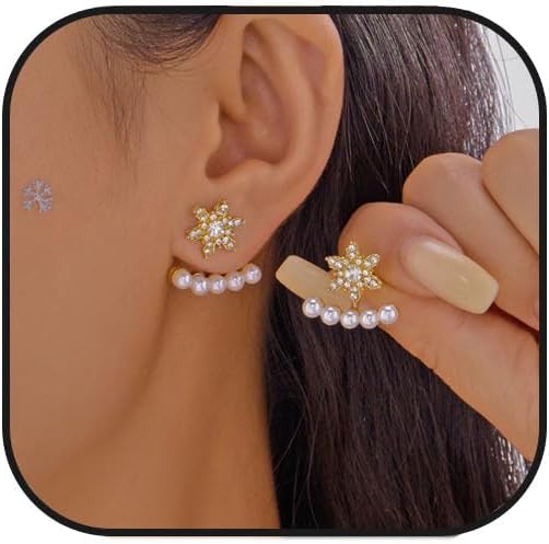 Christmas Snowflake Earring for Women Dainty Snowflake Pearl Drop Dangle Earrings Sparkly White Zirconia Snowflakes Stud Earrings Christmas costume Jewelry Gifts - 我的商店我的商店我的商店