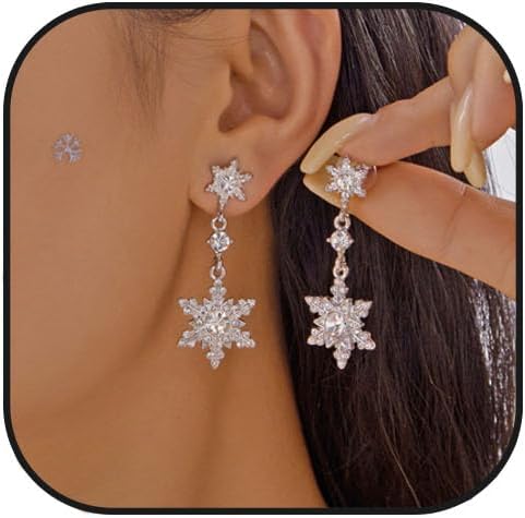 Christmas Snowflake Earring for Women Dainty Snowflake Pearl Drop Dangle Earrings Sparkly White Zirconia Snowflakes Stud Earrings Christmas costume Jewelry Gifts - 我的商店我的商店我的商店