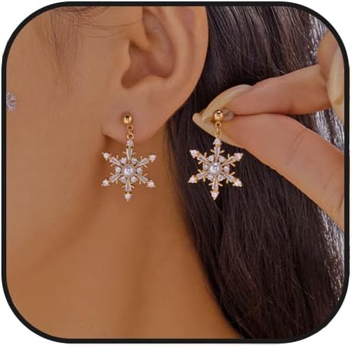 Christmas Snowflake Earring for Women Dainty Snowflake Pearl Drop Dangle Earrings Sparkly White Zirconia Snowflakes Stud Earrings Christmas costume Jewelry Gifts - 我的商店我的商店我的商店