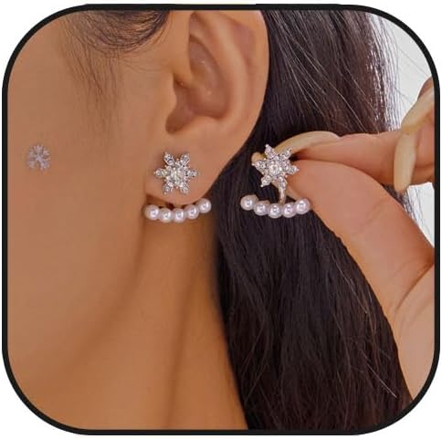 Christmas Snowflake Earring for Women Dainty Snowflake Pearl Drop Dangle Earrings Sparkly White Zirconia Snowflakes Stud Earrings Christmas costume Jewelry Gifts - 我的商店我的商店我的商店