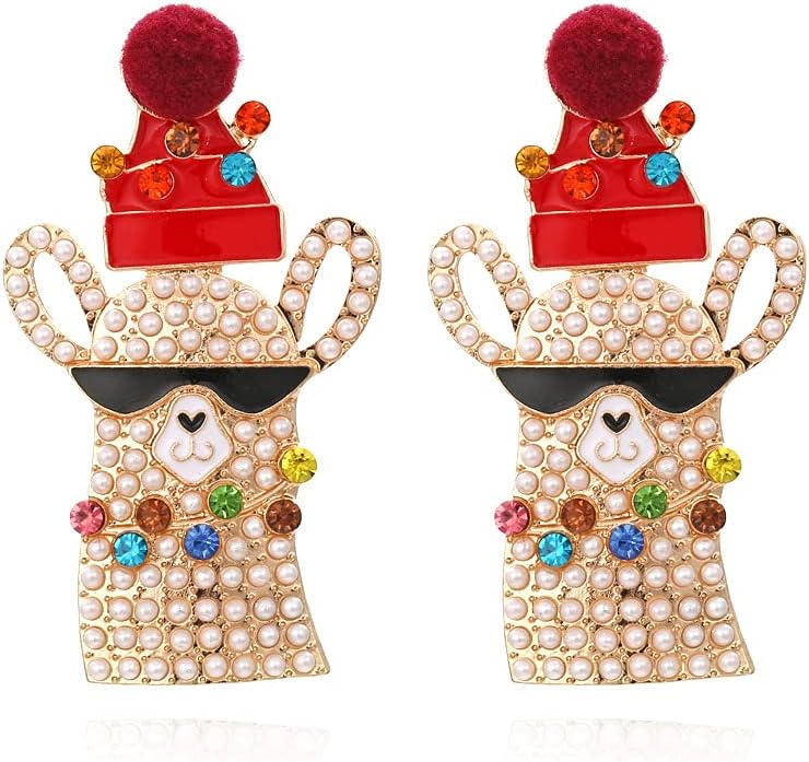 Christmas Sparkly Crystal Dangle Earrings Cute Christmas Tree Reindeer Earrings Colorful Xmas Festival Holiday Jewelry Gift - 我的商店我的商店我的商店