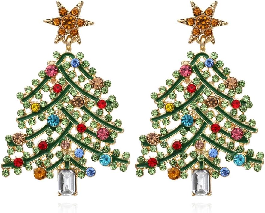 Christmas Sparkly Crystal Dangle Earrings Cute Christmas Tree Reindeer Earrings Colorful Xmas Festival Holiday Jewelry Gift - 我的商店我的商店我的商店