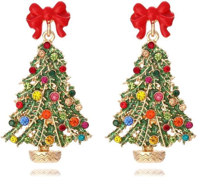 Christmas Sparkly Crystal Dangle Earrings Cute Christmas Tree Reindeer Earrings Colorful Xmas Festival Holiday Jewelry Gift - 我的商店我的商店我的商店