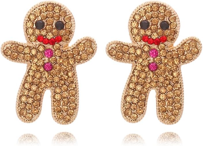 Christmas Sparkly Rhinestone Earrings Gingerbread Reindeer Drop Earrings for Women - 我的商店我的商店我的商店