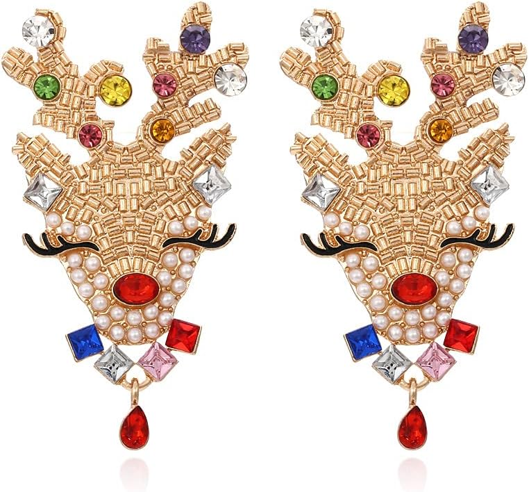 Christmas Sparkly Rhinestone Earrings Gingerbread Reindeer Drop Earrings for Women - 我的商店我的商店我的商店