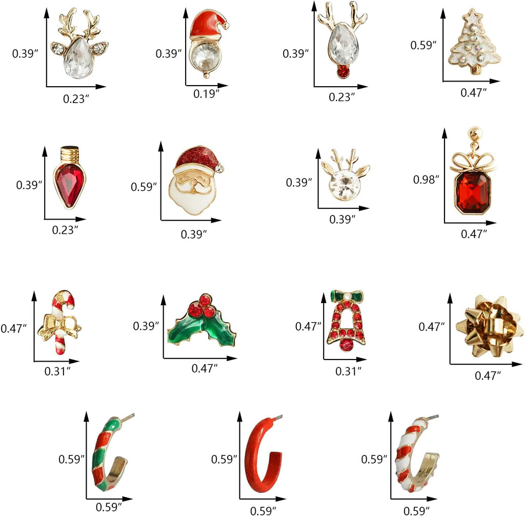 Christmas Stud Earrings for Women Chirstmas Tree Snowflake Bow Gift Box Santa Claus Gingerbread Earrings Set Xmas Holiday Gifts (A - 15 Pairs) - QIAO Crystal我的商店QIAO Crystal