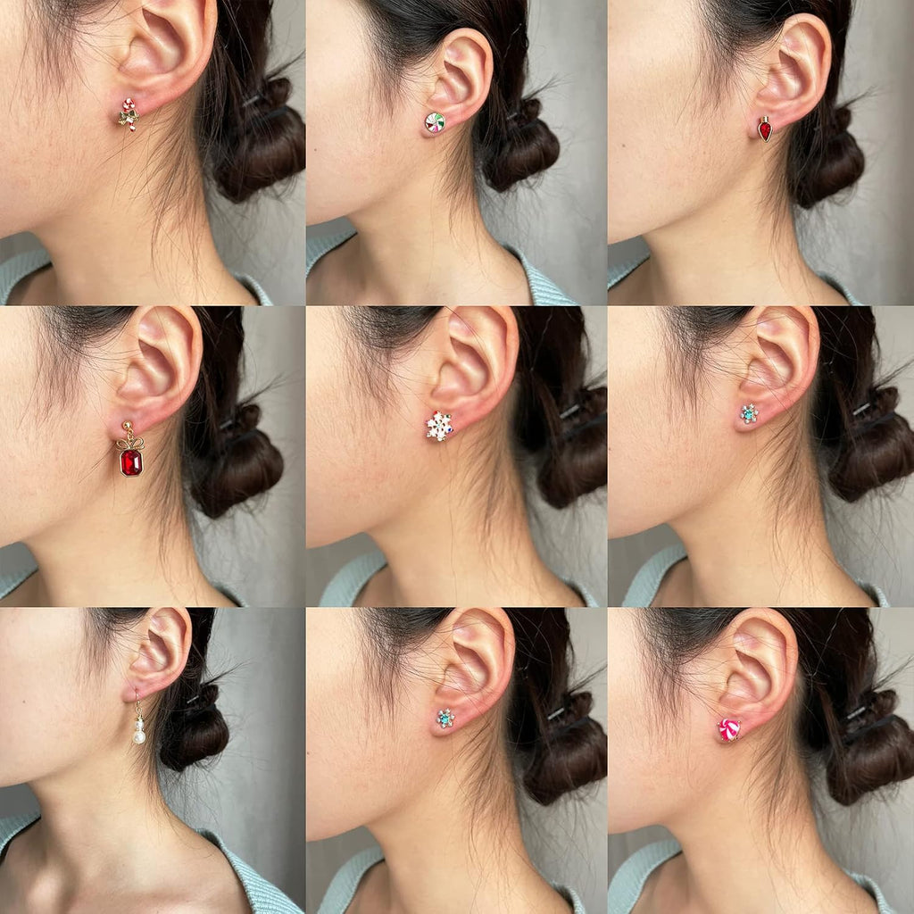 Christmas Stud Earrings for Women Chirstmas Tree Snowflake Bow Gift Box Santa Claus Gingerbread Earrings Set Xmas Holiday Gifts (A - 15 Pairs) - QIAO Crystal我的商店QIAO Crystal