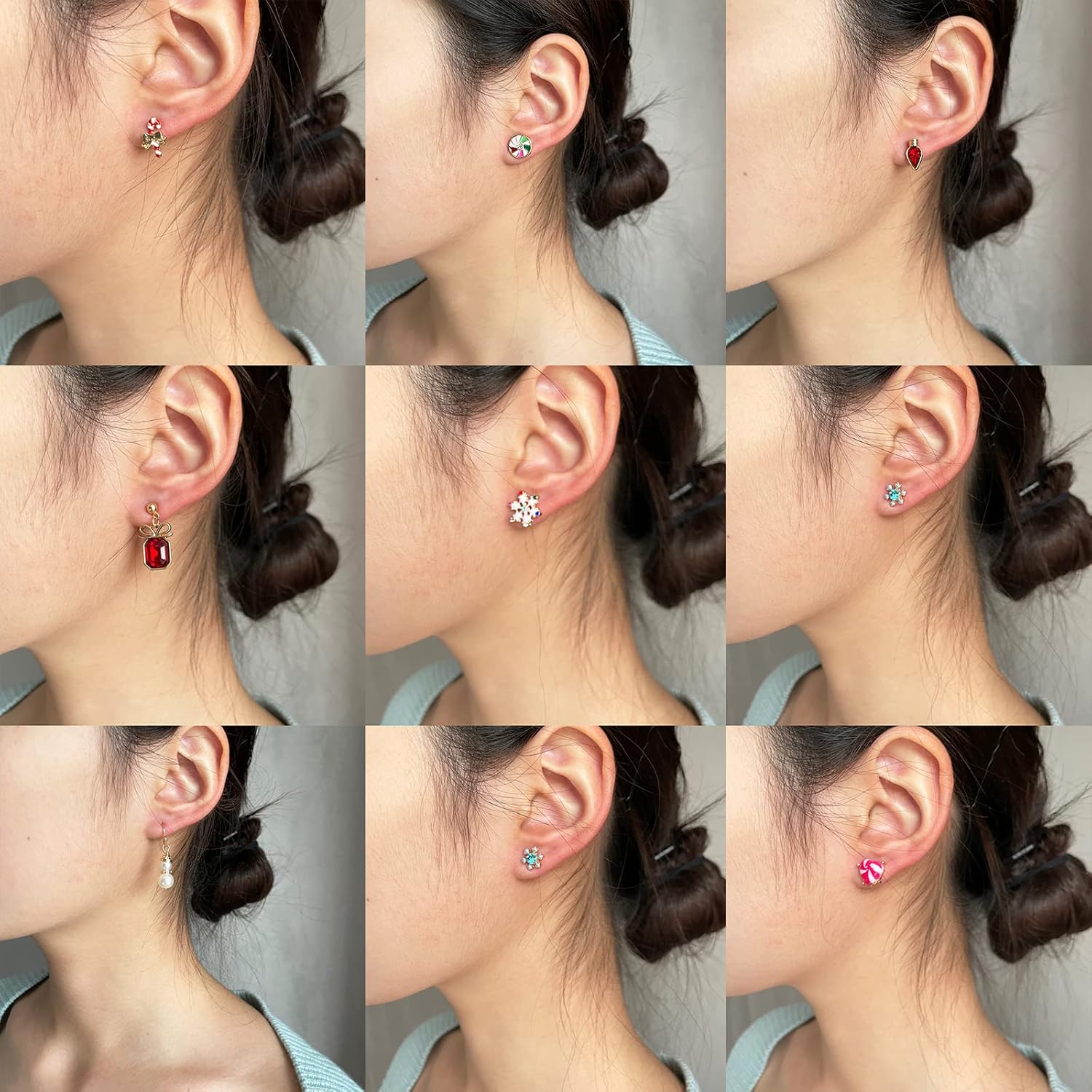 Christmas Stud Earrings for Women Chirstmas Tree Snowflake Bow Gift Box Santa Claus Gingerbread Earrings Set Xmas Holiday Gifts (A - 15 Pairs) - QIAO Crystal我的商店QIAO Crystal