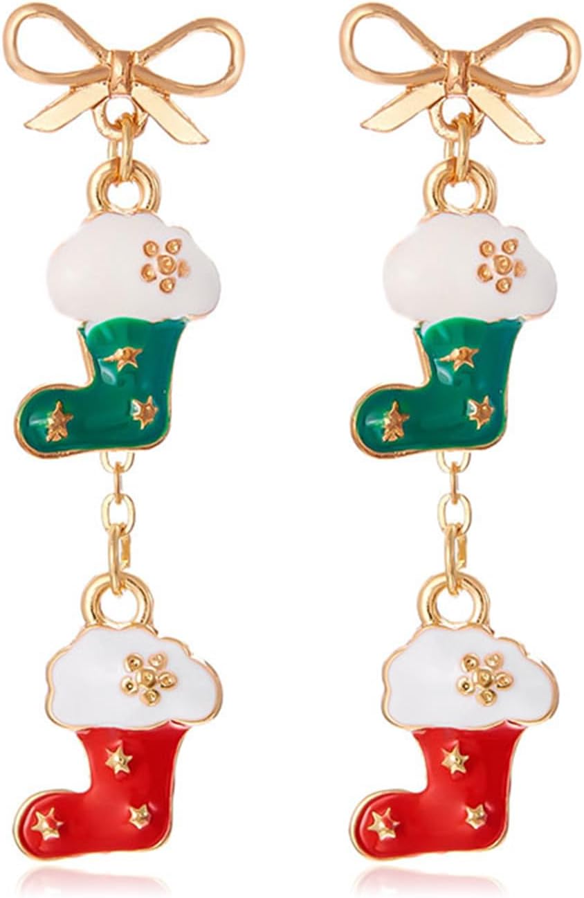 Christmas Stud Earrings for Women Cute Red Bow Earrings Snowflake Snowman Stocking Santa Claus Elk Reindeer Christmas Tree Earrings Festive Christmas Jewelry - 我的商店我的商店我的商店