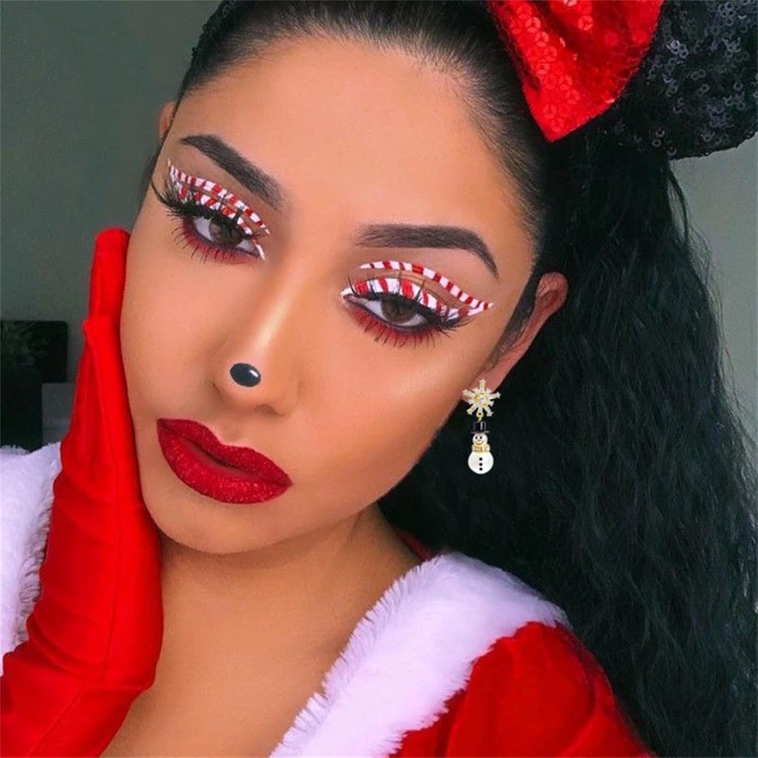 Christmas Stud Earrings for Women Cute Red Bow Earrings Snowflake Snowman Stocking Santa Claus Elk Reindeer Christmas Tree Earrings Festive Christmas Jewelry - 我的商店我的商店我的商店