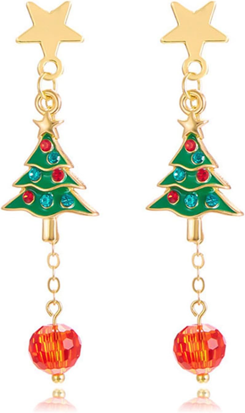 Christmas Stud Earrings for Women Cute Red Bow Earrings Snowflake Snowman Stocking Santa Claus Elk Reindeer Christmas Tree Earrings Festive Christmas Jewelry - 我的商店我的商店我的商店
