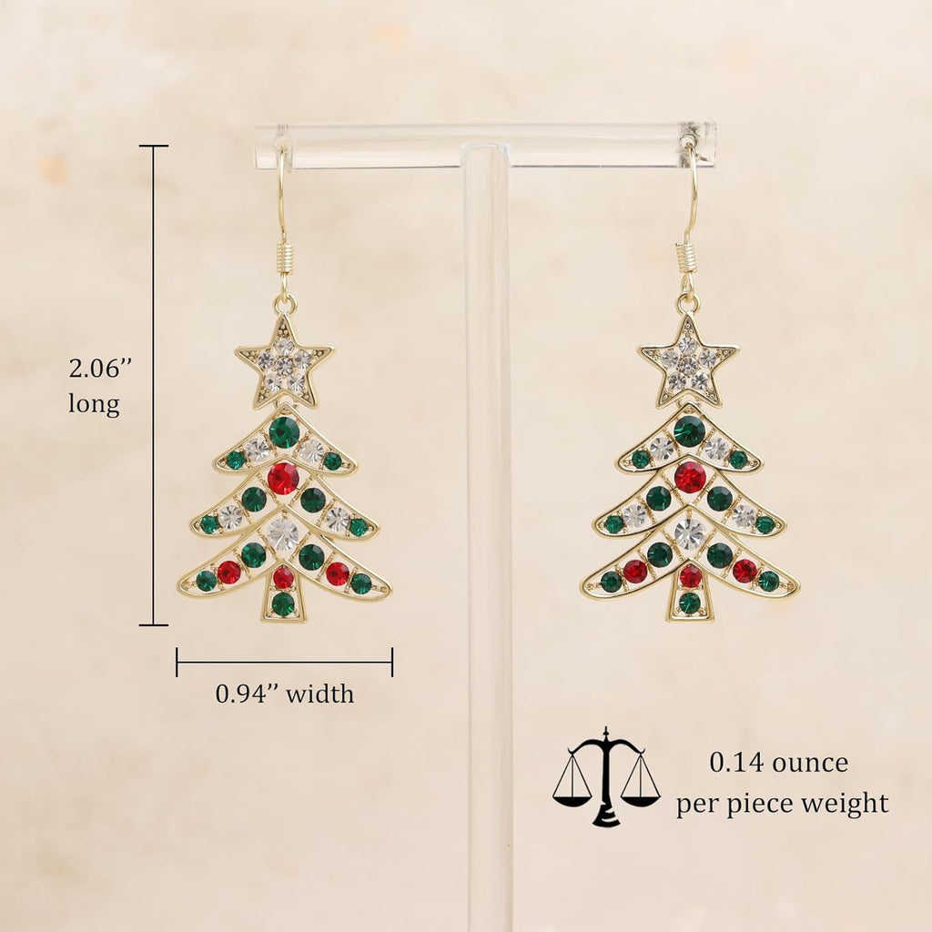 Christmas Tree Dangle Hoop Earrings for Women, Cubic Zirconia Star Sparkly Earring Xmas Holiday Santa Accessories Jewelry Gift - 我的商店我的商店我的商店