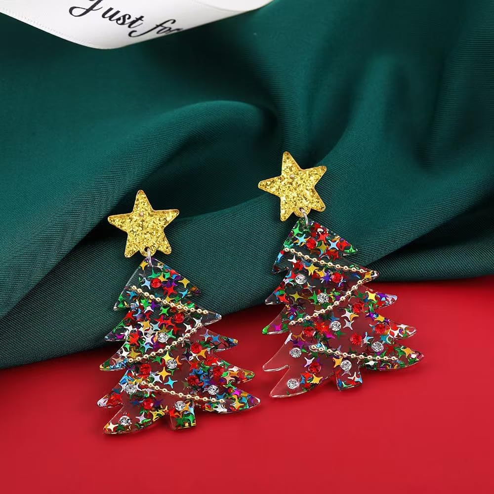 Christmas Tree Earrings Acrylic Christmas Earrings for Women Xmas Drop Dangle Earring Christmas Jewelry Gift - 我的商店我的商店我的商店