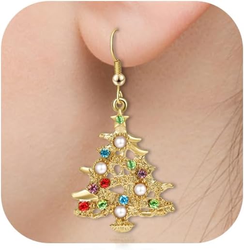 Christmas Tree Earrings for Women Colorful Stones & Pearls Alloy Dangle Earrings Festive Holiday Party Jewelry Gift - 我的商店我的商店我的商店