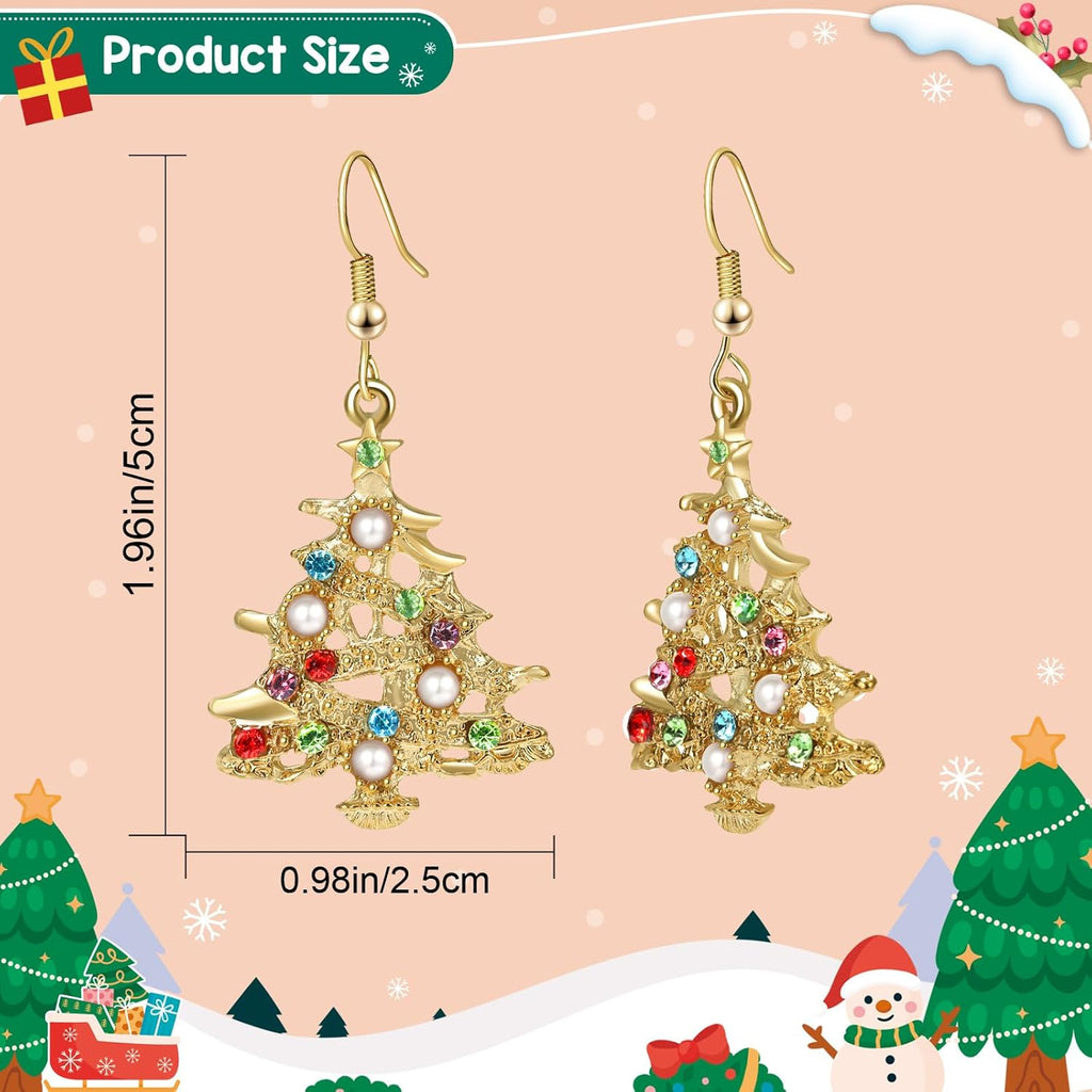 Christmas Tree Earrings for Women Colorful Stones & Pearls Alloy Dangle Earrings Festive Holiday Party Jewelry Gift - 我的商店我的商店我的商店