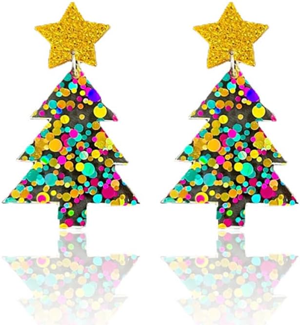 Christmas Tree Earrings for Women Creative Red Green Xmas Tree Drop Dangle Earrings Christmas Party Jewelry Holiday Accessory - QIAO Crystal我的商店QIAO Crystal