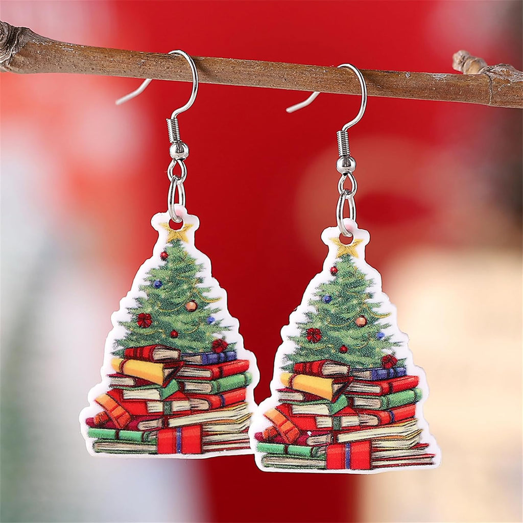 Christmas Tree Earrings for Women Creative Red Green Xmas Tree Drop Dangle Earrings Christmas Party Jewelry Holiday Accessory - QIAO Crystal我的商店QIAO Crystal