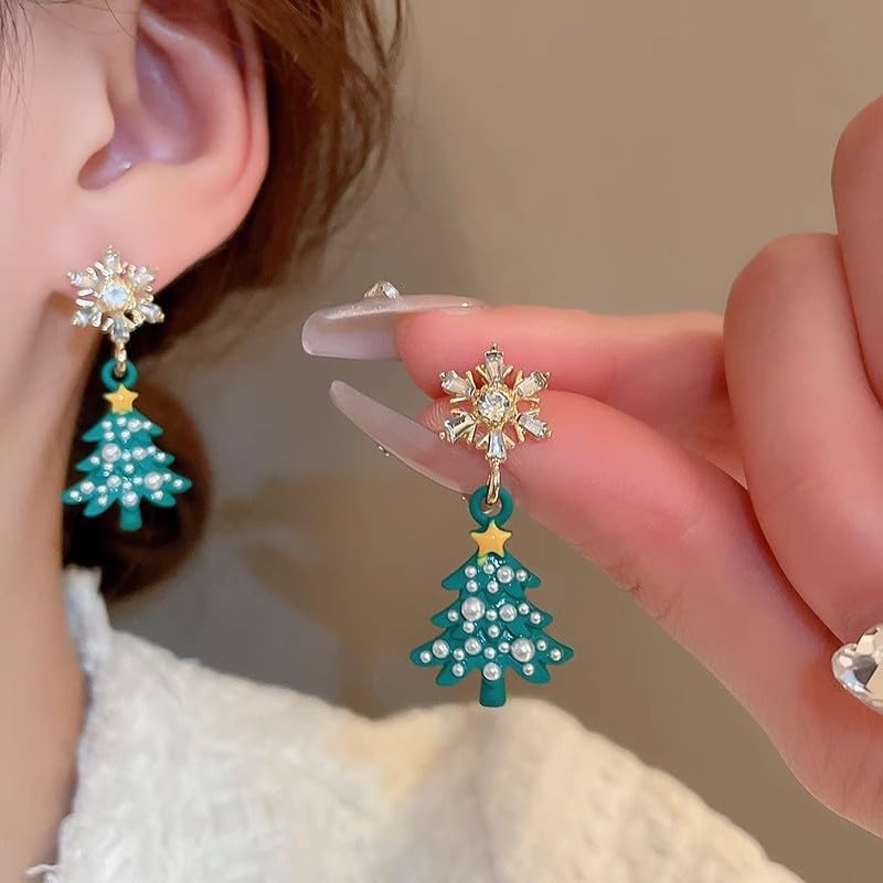 Christmas Tree Earrings for Women Creative Red Green Xmas Tree Drop Dangle Earrings Christmas Party Jewelry Holiday Accessory - QIAO Crystal我的商店QIAO Crystal