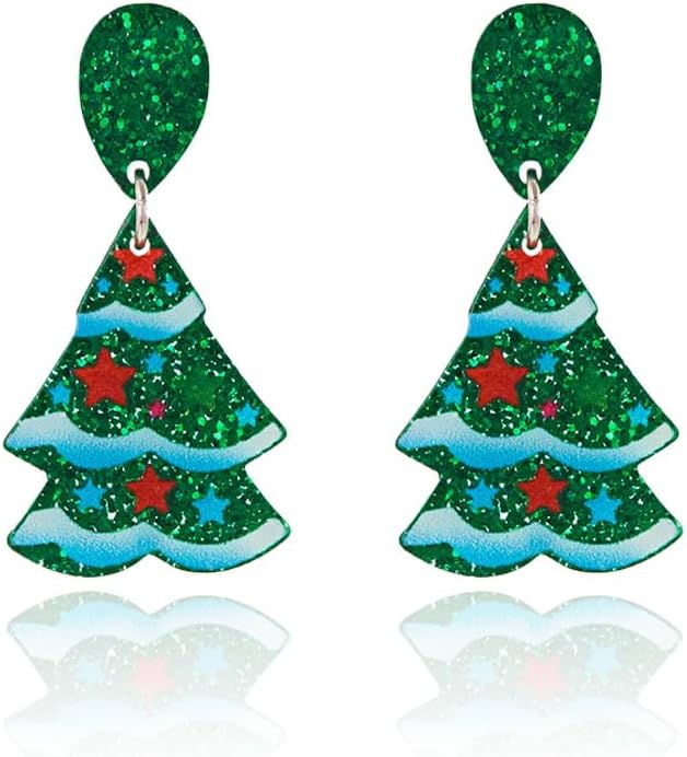 Christmas Tree Earrings for Women Creative Red Green Xmas Tree Drop Dangle Earrings Christmas Party Jewelry Holiday Accessory - QIAO Crystal我的商店QIAO Crystal