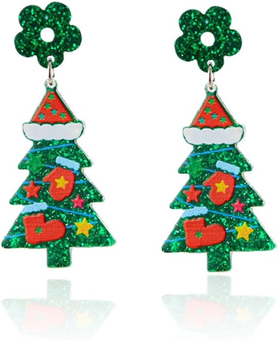 Christmas Tree Earrings for Women Creative Red Green Xmas Tree Drop Dangle Earrings Christmas Party Jewelry Holiday Accessory - QIAO Crystal我的商店QIAO Crystal
