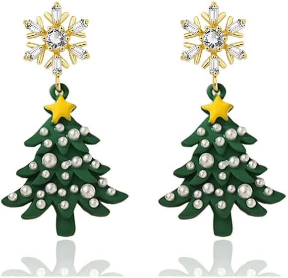 Christmas Tree Earrings for Women Creative Red Green Xmas Tree Drop Dangle Earrings Christmas Party Jewelry Holiday Accessory - QIAO Crystal我的商店QIAO Crystal