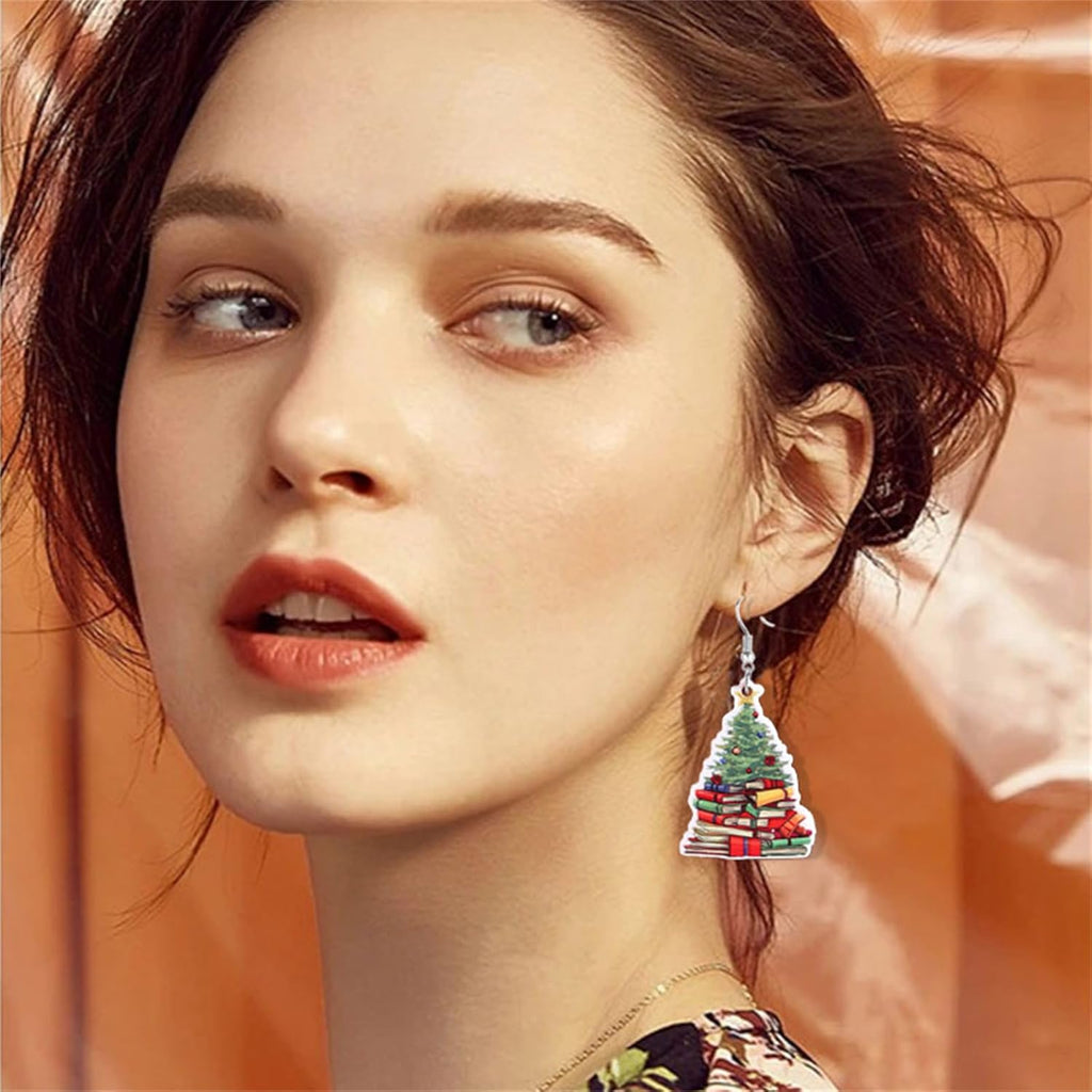 Christmas Tree Earrings for Women Creative Red Green Xmas Tree Drop Dangle Earrings Christmas Party Jewelry Holiday Accessory - QIAO Crystal我的商店QIAO Crystal