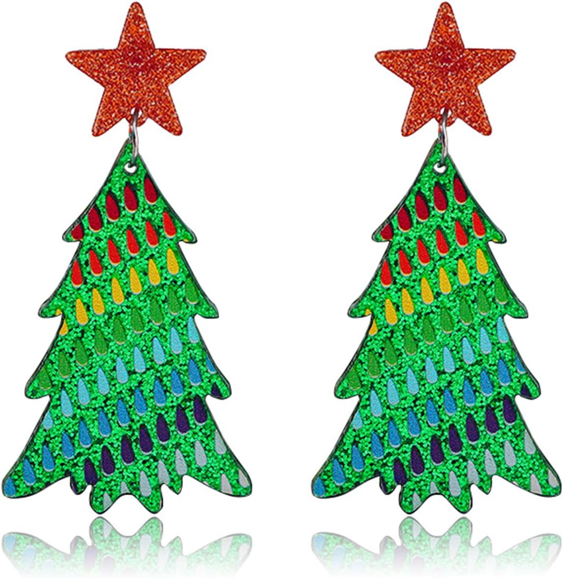 Christmas Tree Earrings for Women Cute Sparkly Acrylic Snowflake Stars Gloves Socks Glitter Lightweight Stud Earrings Party Jewelry Festival Decoration - 我的商店我的商店我的商店