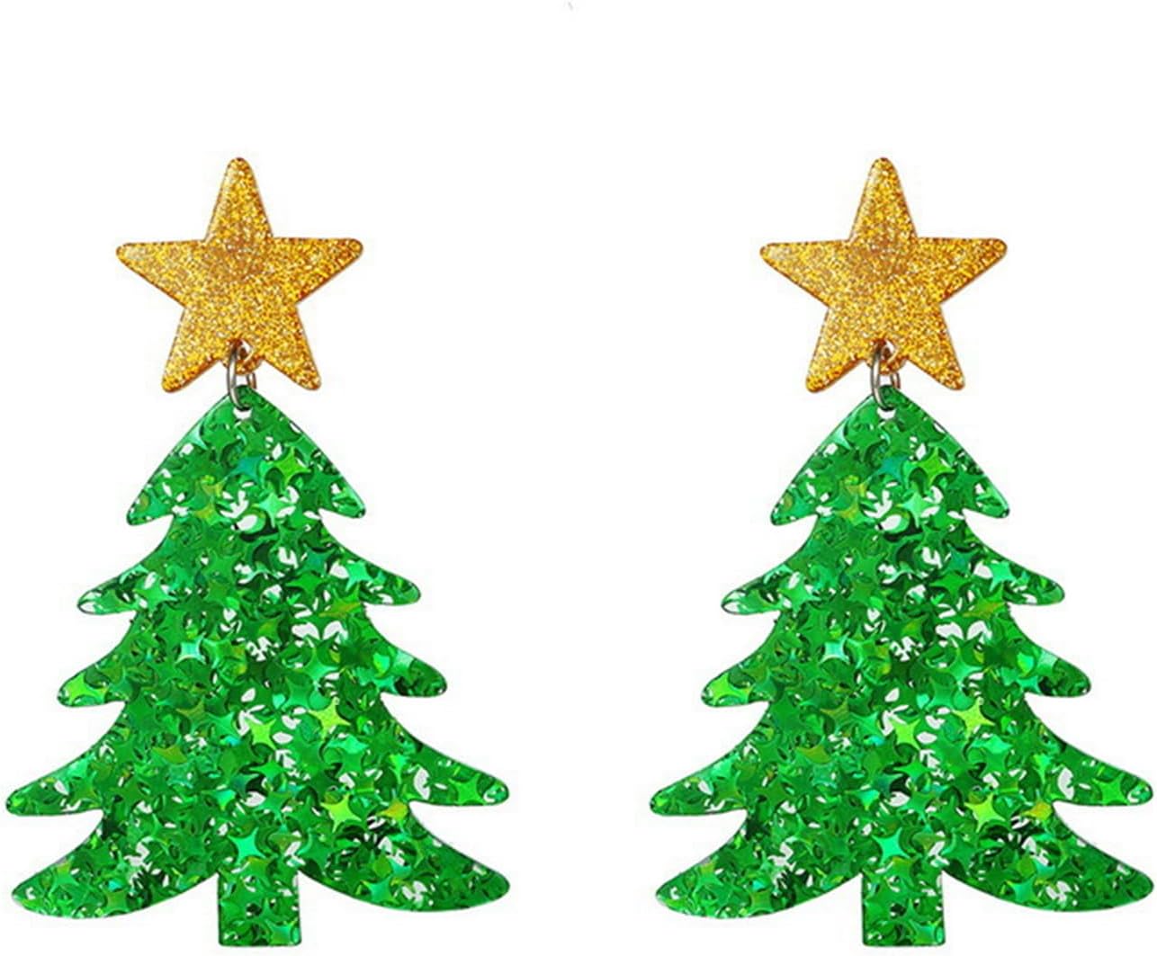 Christmas Tree Earrings for Women Cute Sparkly Acrylic Snowflake Stars Gloves Socks Glitter Lightweight Stud Earrings Party Jewelry Festival Decoration - 我的商店我的商店我的商店