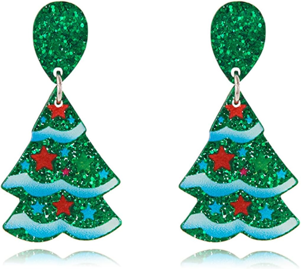 Christmas Tree Earrings for Women Cute Sparkly Acrylic Snowflake Stars Gloves Socks Glitter Lightweight Stud Earrings Party Jewelry Festival Decoration - 我的商店我的商店我的商店