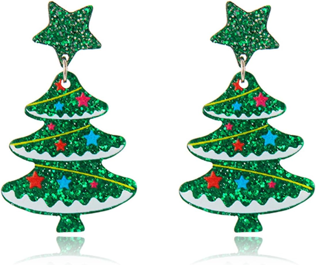 Christmas Tree Earrings for Women Cute Sparkly Acrylic Snowflake Stars Gloves Socks Glitter Lightweight Stud Earrings Party Jewelry Festival Decoration - 我的商店我的商店我的商店