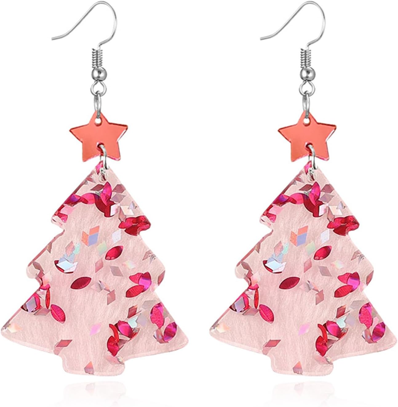 Christmas Tree Earrings for Women Cute Sparkly Acrylic Snowflake Stars Gloves Socks Glitter Lightweight Stud Earrings Party Jewelry Festival Decoration - 我的商店我的商店我的商店