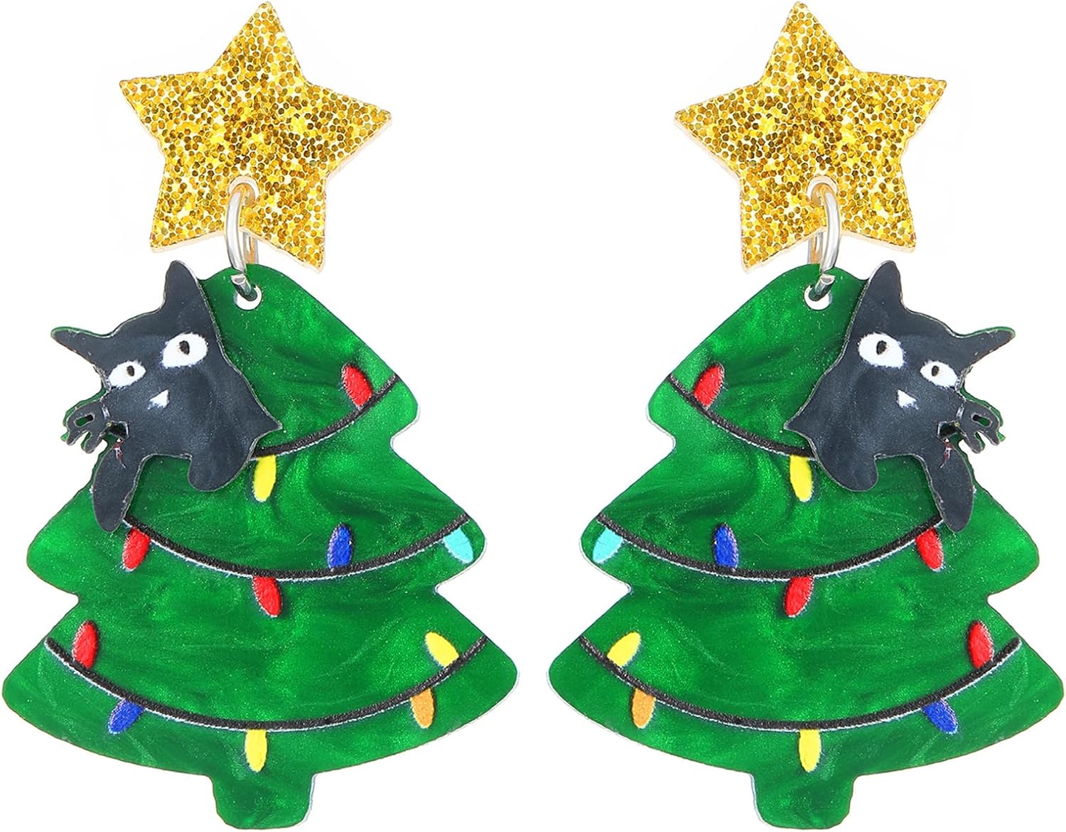 Christmas Tree Earrings for Women Cute Sparkly Acrylic Snowflake Stars Gloves Socks Glitter Lightweight Stud Earrings Party Jewelry Festival Decoration - 我的商店我的商店我的商店