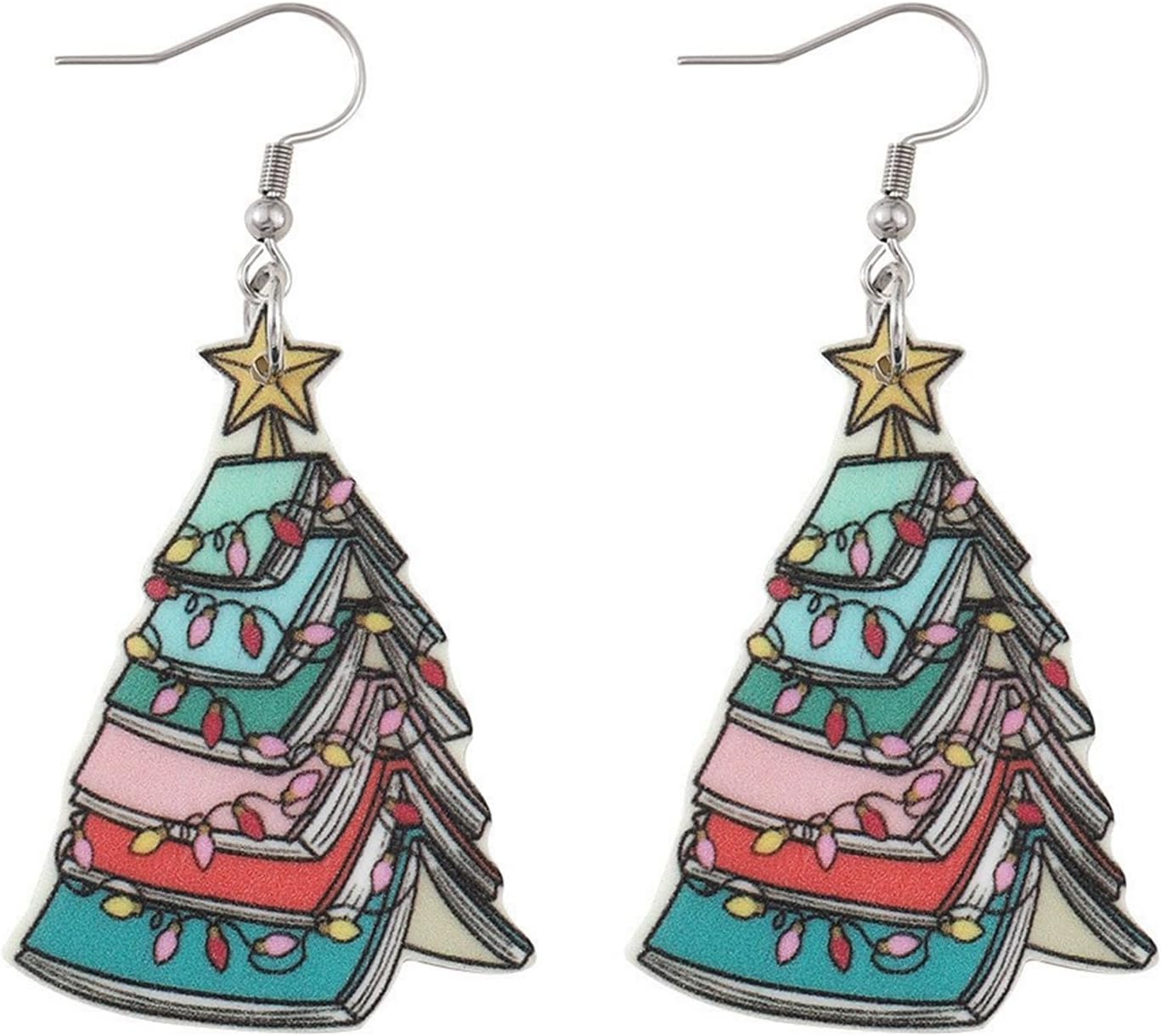 Christmas Tree Earrings for Women Cute Sparkly Acrylic Snowflake Stars Gloves Socks Glitter Lightweight Stud Earrings Party Jewelry Festival Decoration - 我的商店我的商店我的商店