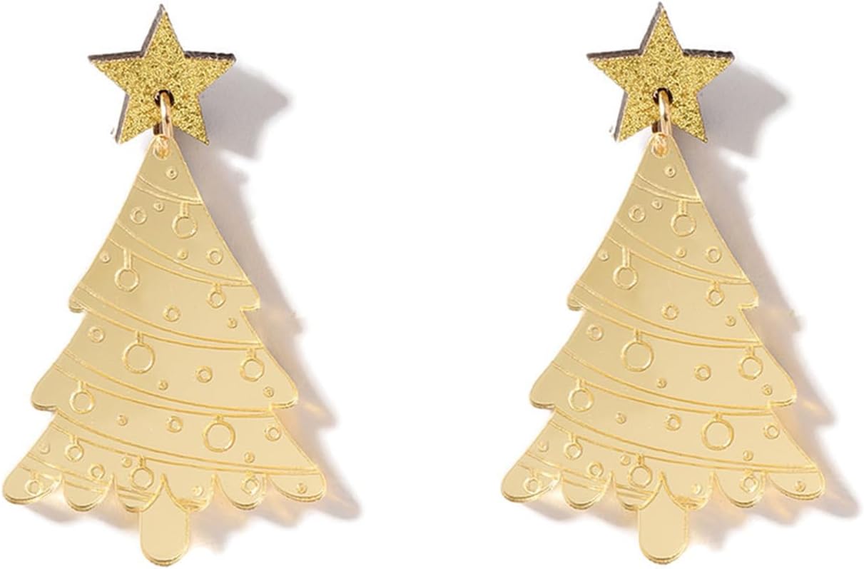 Christmas Tree Earrings for Women Cute Sparkly Acrylic Snowflake Stars Gloves Socks Glitter Lightweight Stud Earrings Party Jewelry Festival Decoration - 我的商店我的商店我的商店