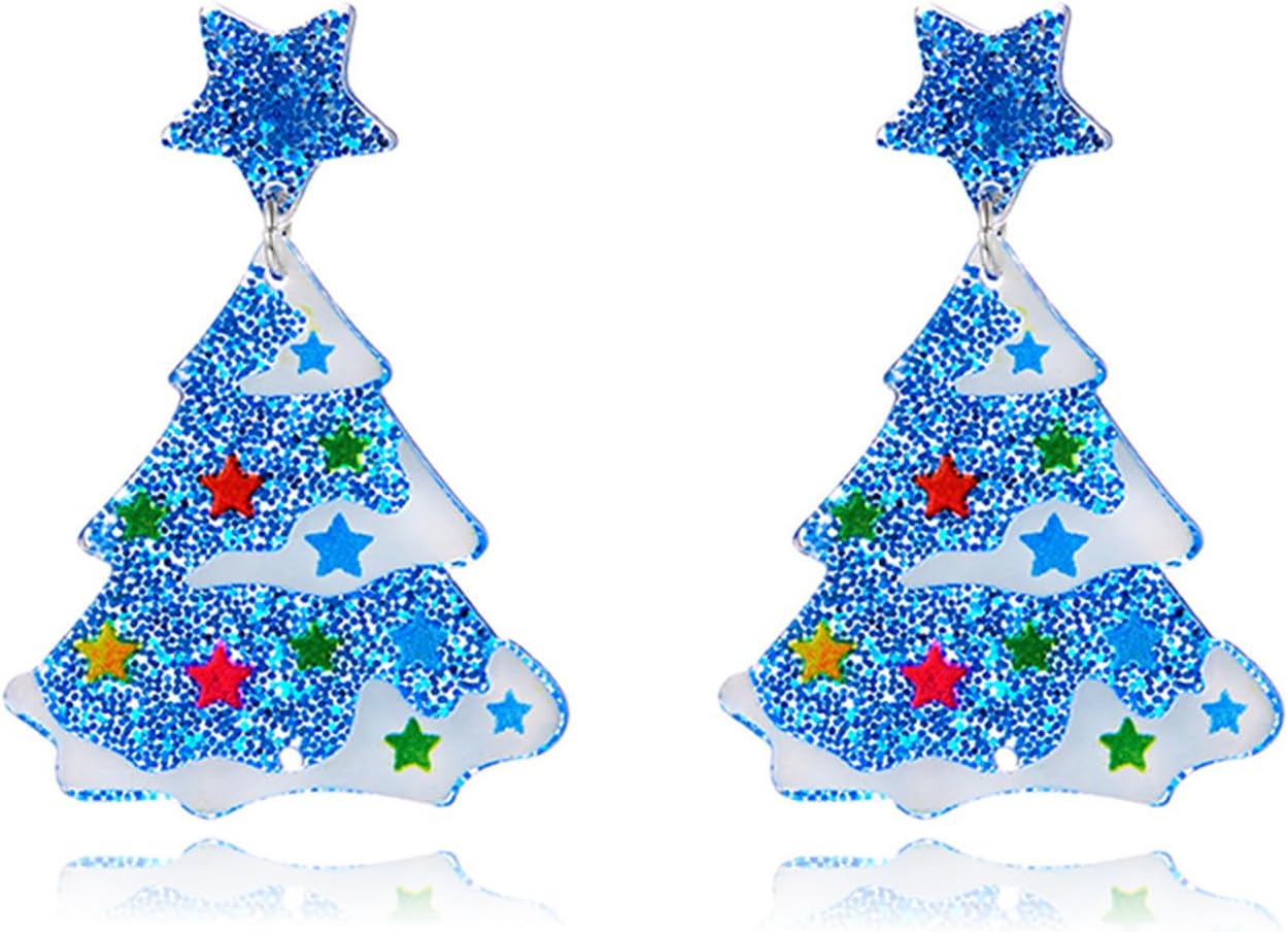 Christmas Tree Earrings for Women Cute Sparkly Acrylic Snowflake Stars Gloves Socks Glitter Lightweight Stud Earrings Party Jewelry Festival Decoration - 我的商店我的商店我的商店