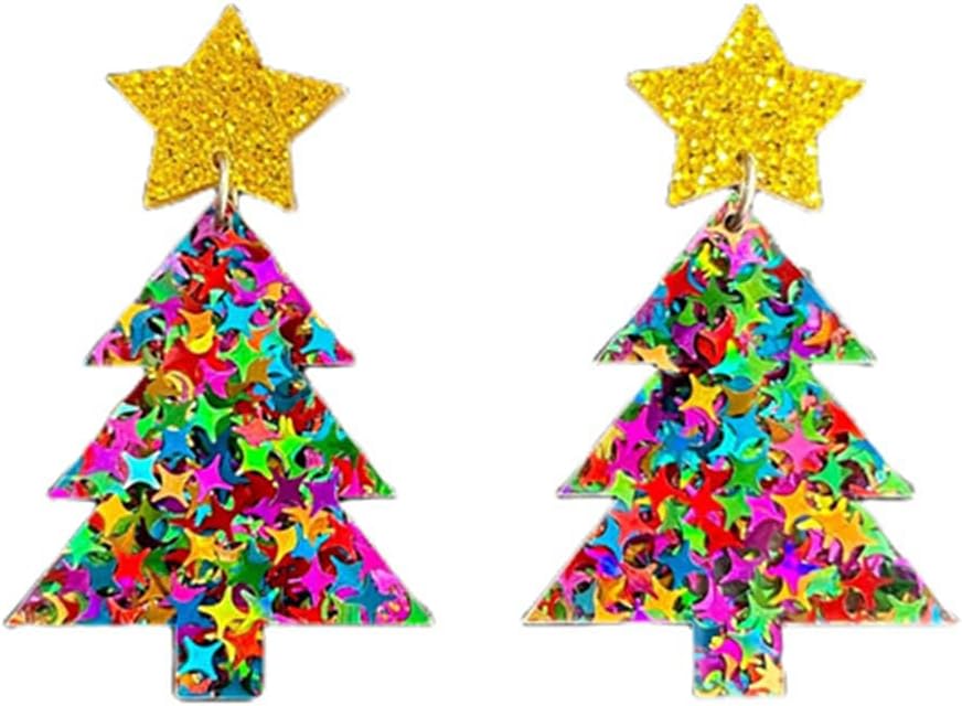 Christmas Tree Earrings for Women Cute Sparkly Acrylic Snowflake Stars Gloves Socks Glitter Lightweight Stud Earrings Party Jewelry Festival Decoration - 我的商店我的商店我的商店