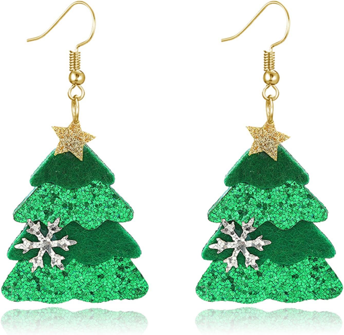 Christmas Tree Earrings for Women Cute Sparkly Acrylic Snowflake Stars Gloves Socks Glitter Lightweight Stud Earrings Party Jewelry Festival Decoration - 我的商店我的商店我的商店