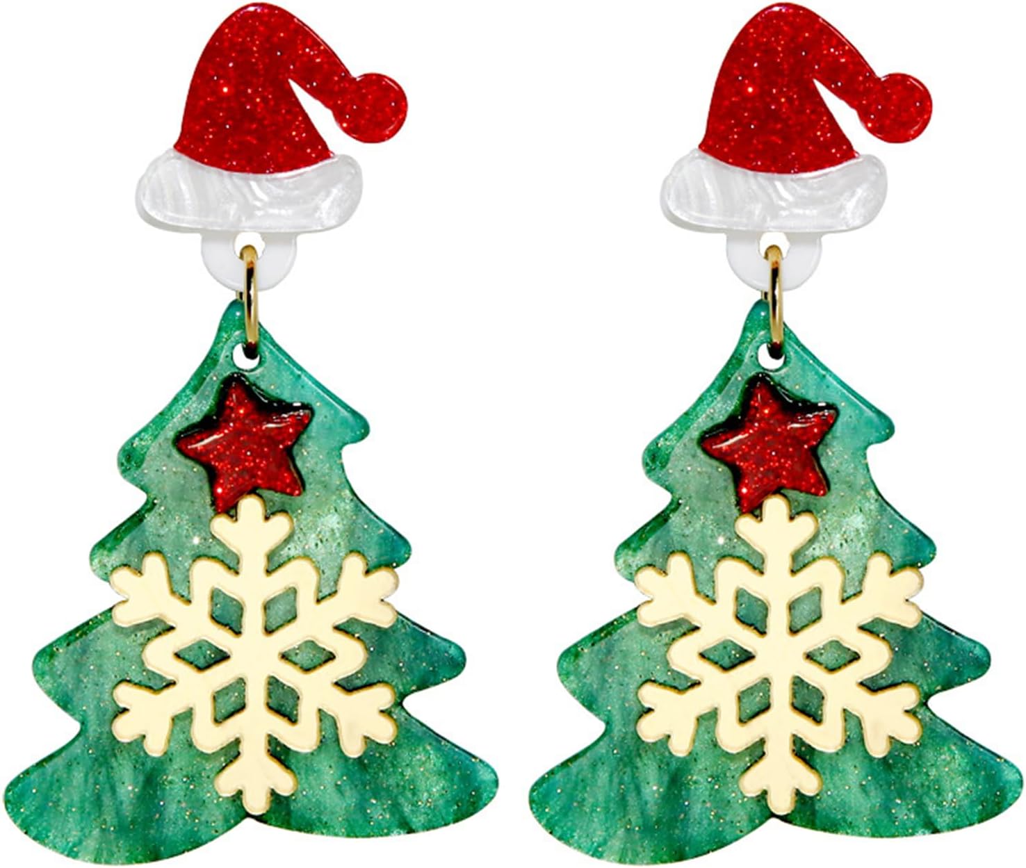 Christmas Tree Earrings for Women Cute Sparkly Acrylic Snowflake Stars Gloves Socks Glitter Lightweight Stud Earrings Party Jewelry Festival Decoration - 我的商店我的商店我的商店