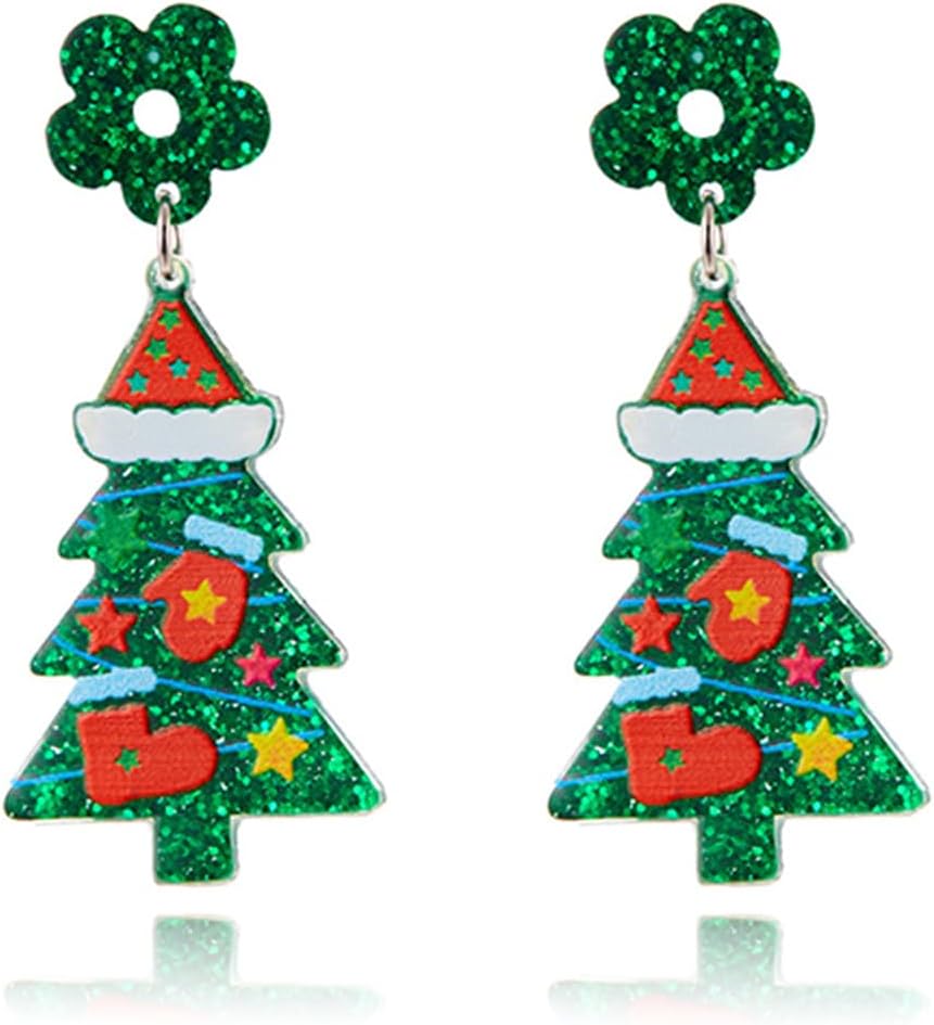 Christmas Tree Earrings for Women Cute Sparkly Acrylic Snowflake Stars Gloves Socks Glitter Lightweight Stud Earrings Party Jewelry Festival Decoration - 我的商店我的商店我的商店