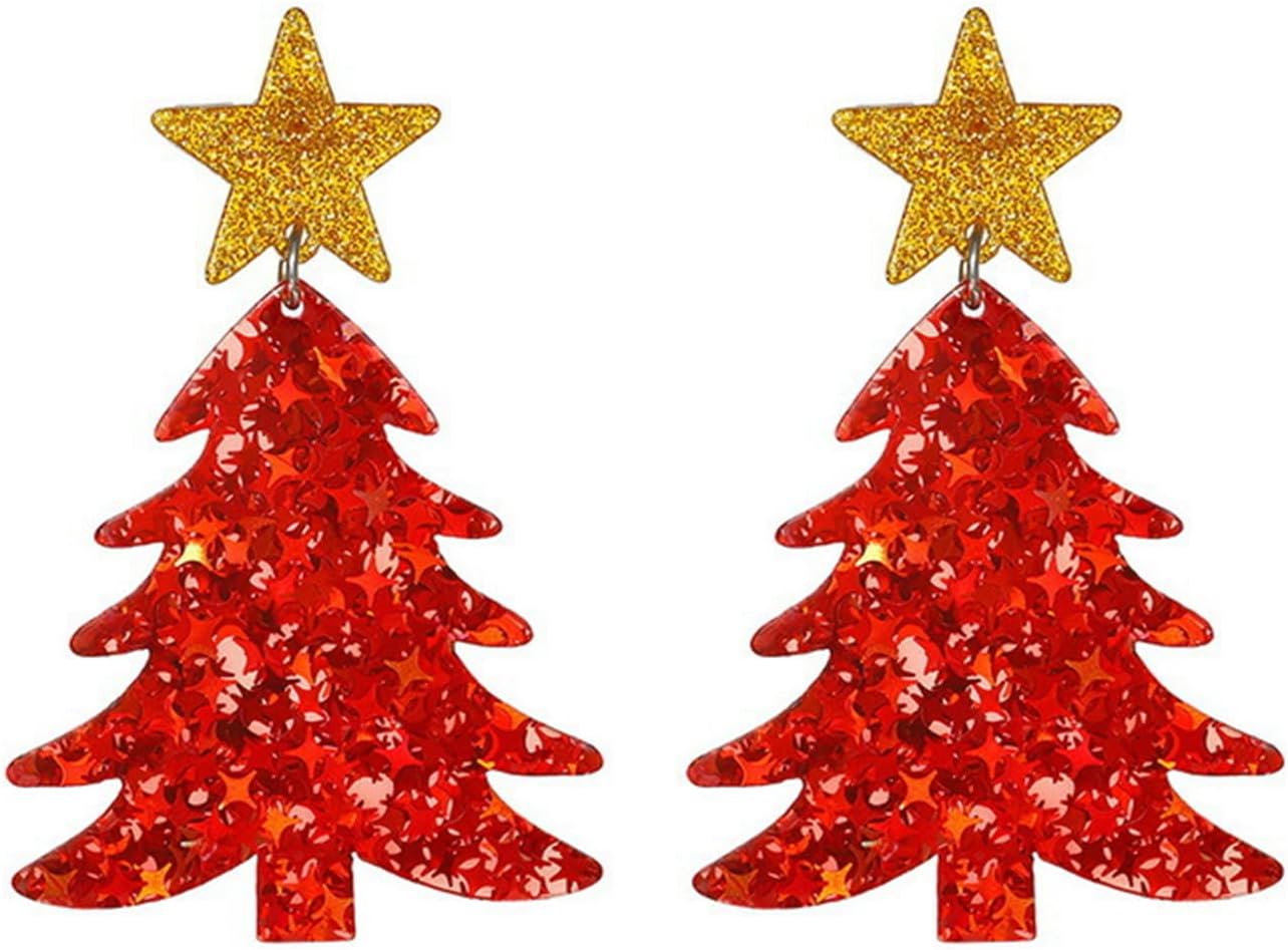 Christmas Tree Earrings for Women Cute Sparkly Acrylic Snowflake Stars Gloves Socks Glitter Lightweight Stud Earrings Party Jewelry Festival Decoration - 我的商店我的商店我的商店
