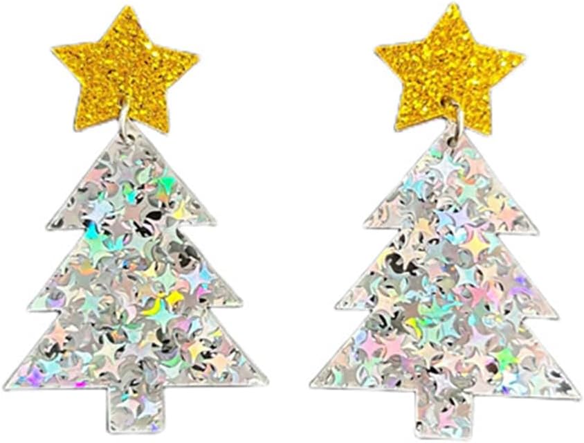 Christmas Tree Earrings for Women Cute Sparkly Acrylic Snowflake Stars Gloves Socks Glitter Lightweight Stud Earrings Party Jewelry Festival Decoration - 我的商店我的商店我的商店