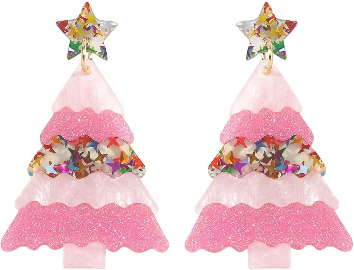 Christmas Tree Earrings for Women Cute Sparkly Acrylic Snowflake Stars Gloves Socks Glitter Lightweight Stud Earrings Party Jewelry Festival Decoration - 我的商店我的商店我的商店